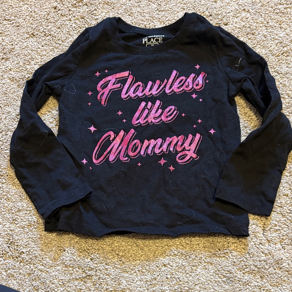 The Children's Place Black Tee with Pink Glitter Text